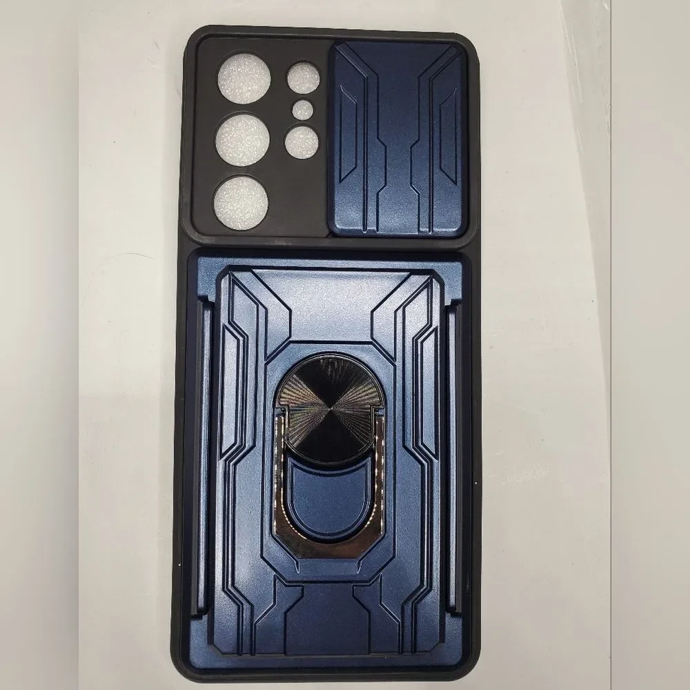 Galaxy S21 Ultra Dark Blue Case with Kickstand and Protective wallet slot